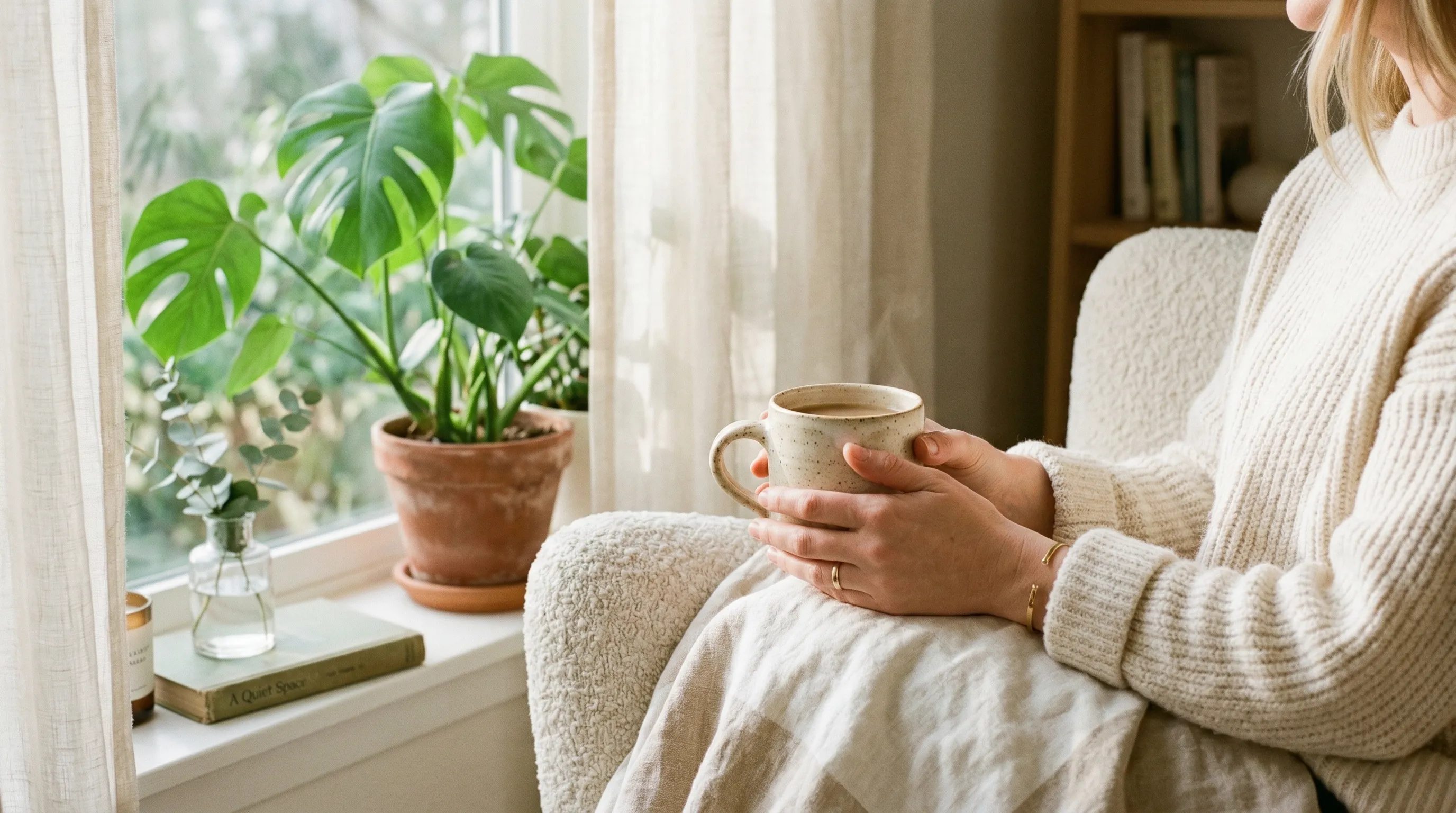 Virtual nurse coaching session — warm home workspace